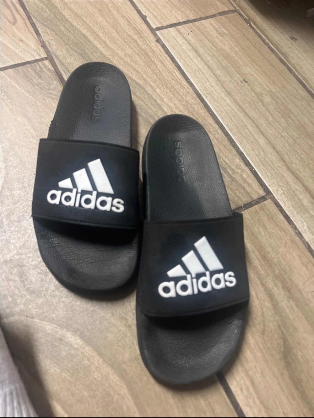 adidas Black and White Kids Slide Sandals